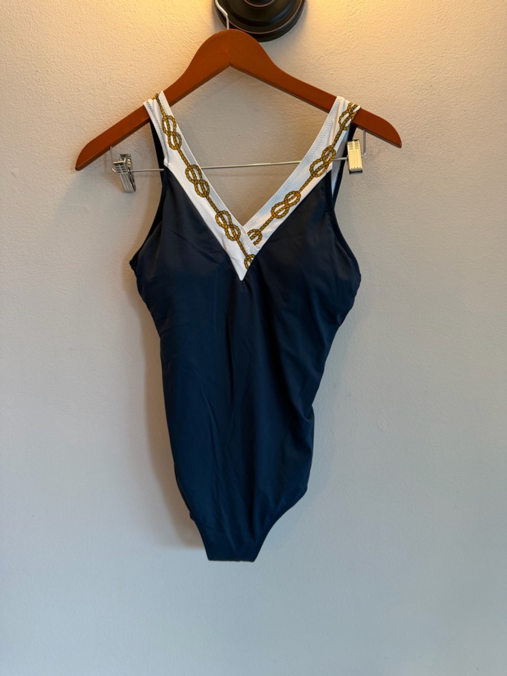 David Est 1952 Navy Blue‎ Nautical Rope Print One Piece Swimsuit US 10 IT 44